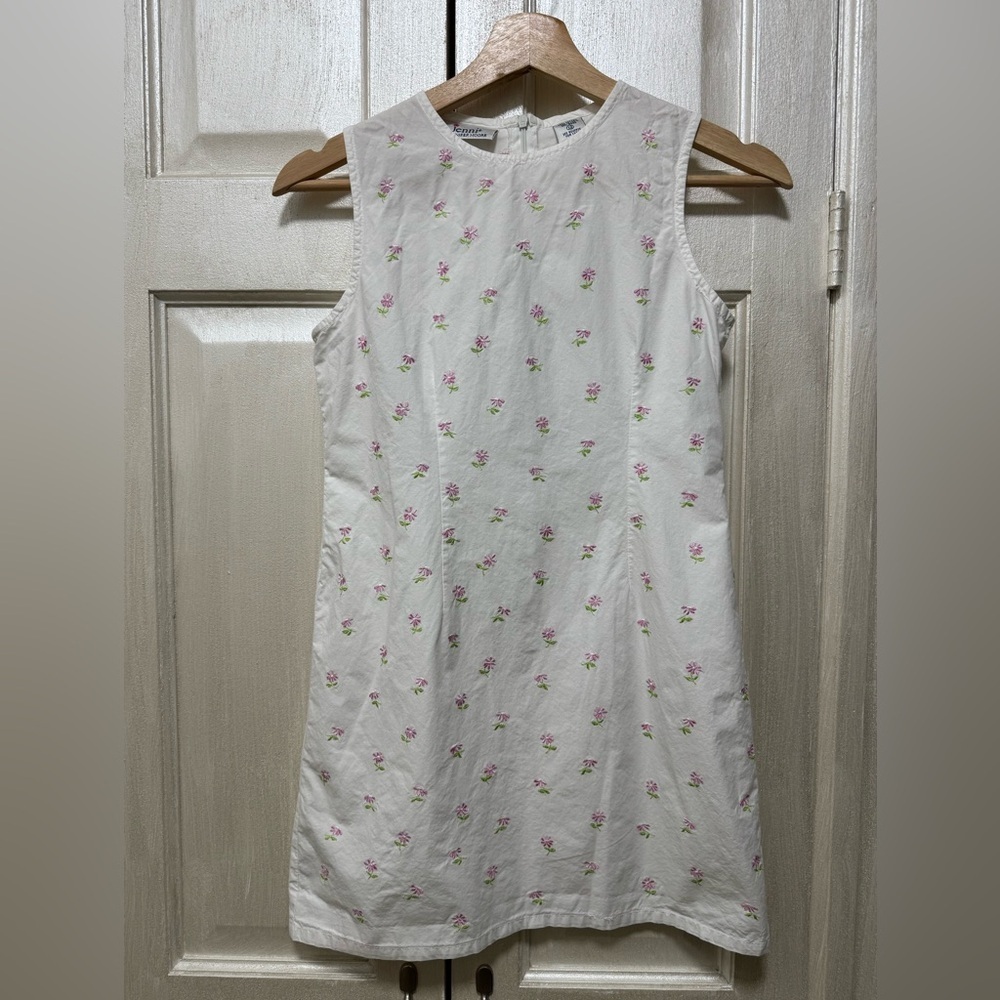 Jenni by Jennifer Moore Girl 12 White Cotton Floral Embroidered Sleeveless Dress